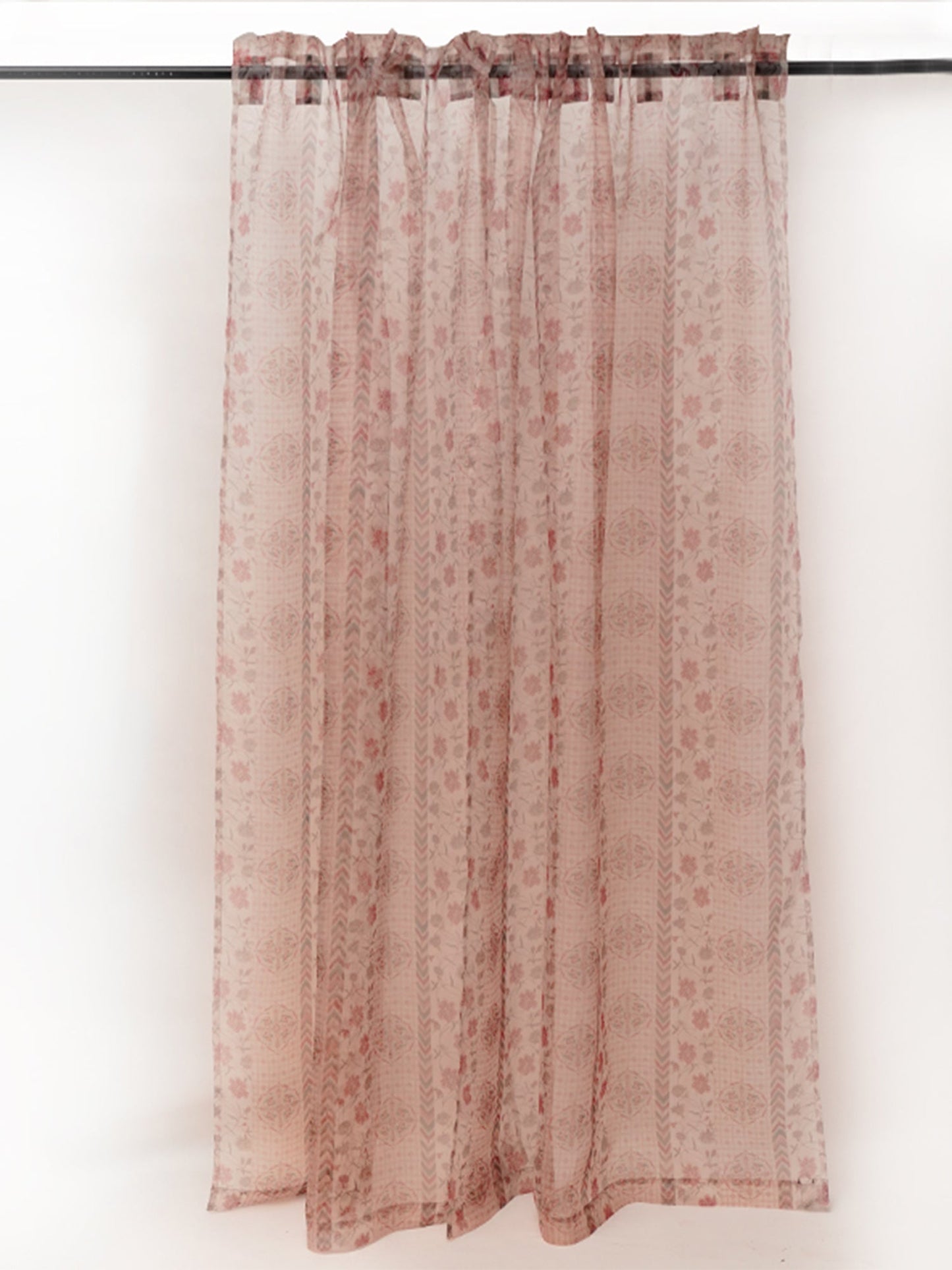 Door Transparent Sheer Curtain Polyester Mughal-Ikat Patchwork Beige - 54" X 90"
