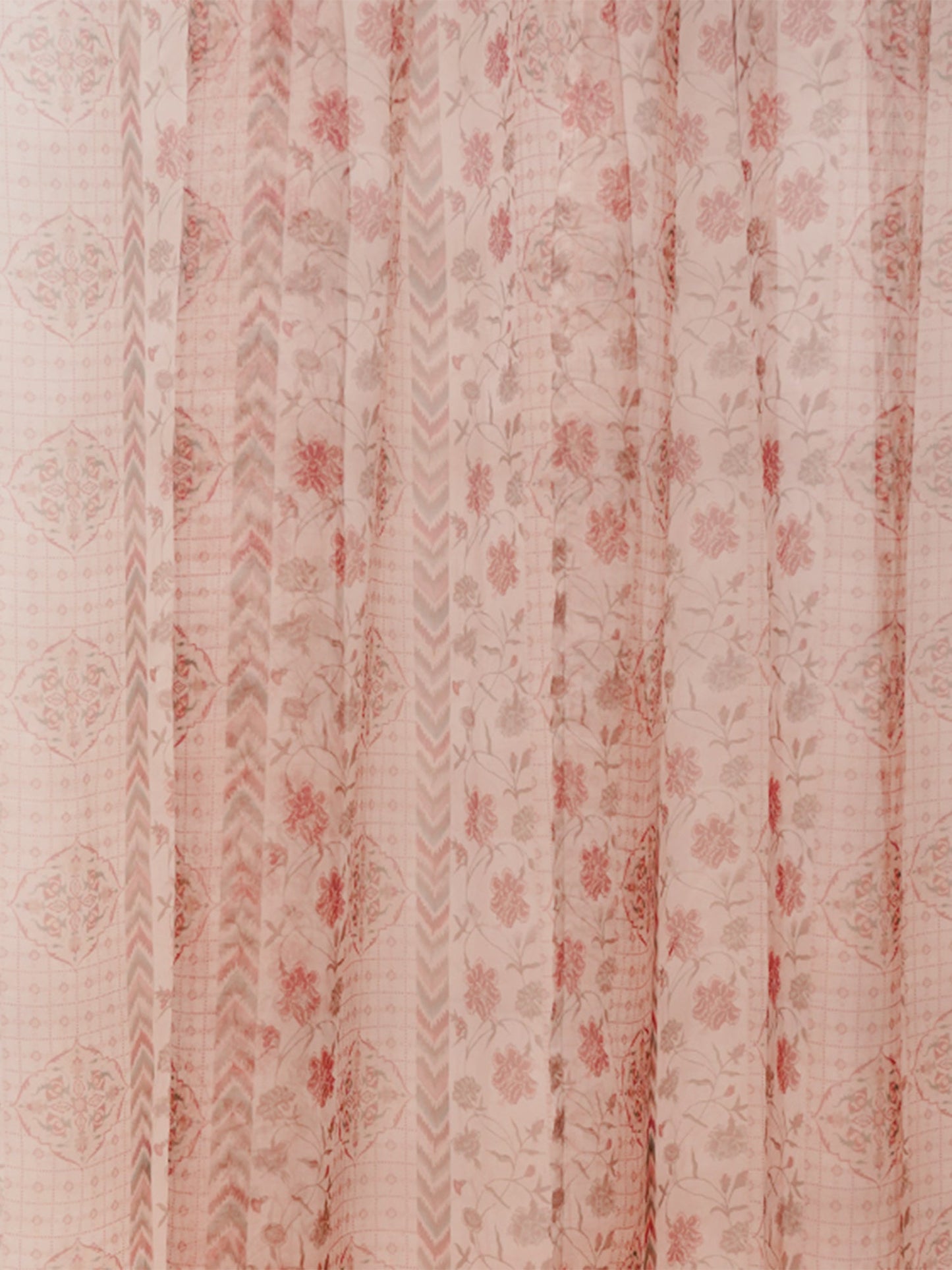 Door Transparent Sheer Curtain Polyester Mughal-Ikat Patchwork Beige - 54" X 90"