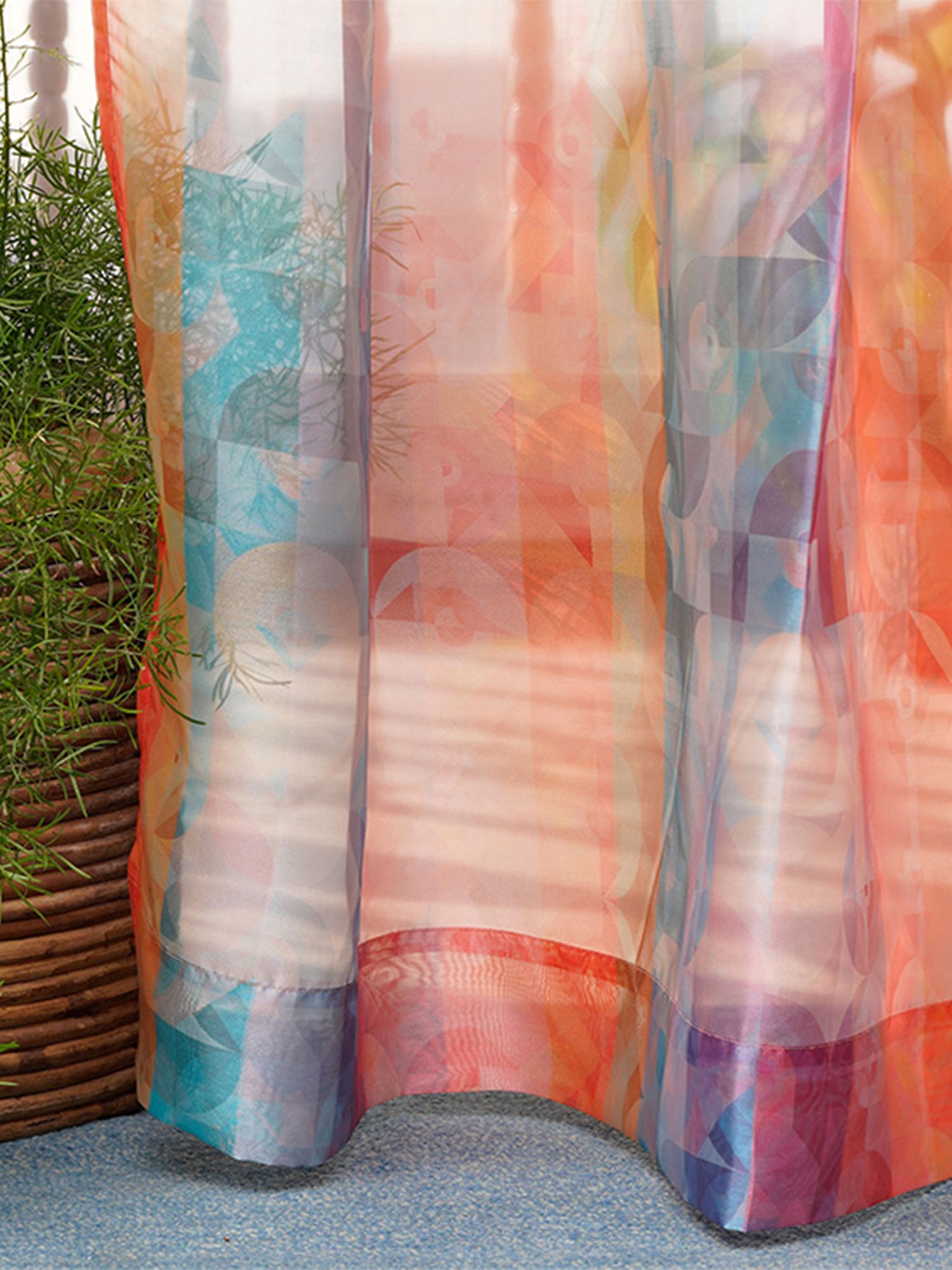 Door Transparent Sheer Curtain Polyester Abstract Multi Color - 54" X 90"