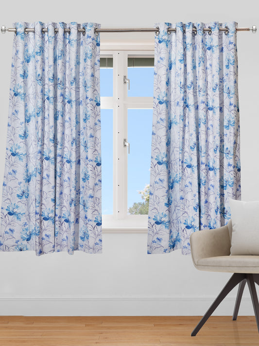 floral printed window curtain in blue color - 50x60 inch