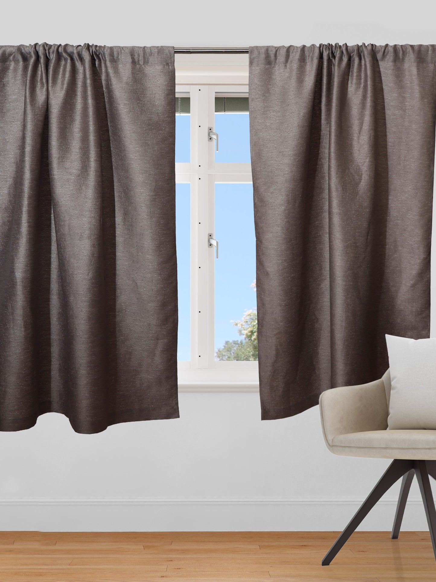Window Curtain Polyester Blend Woven-Textured  Grey - 50" X 60"