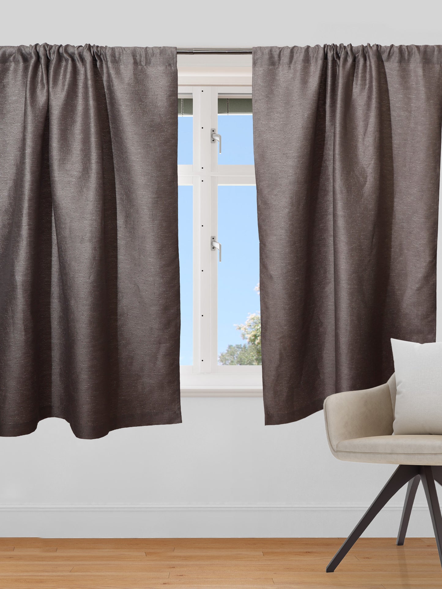 textured window curtain with rod pocket in grey color - 50x60 inch