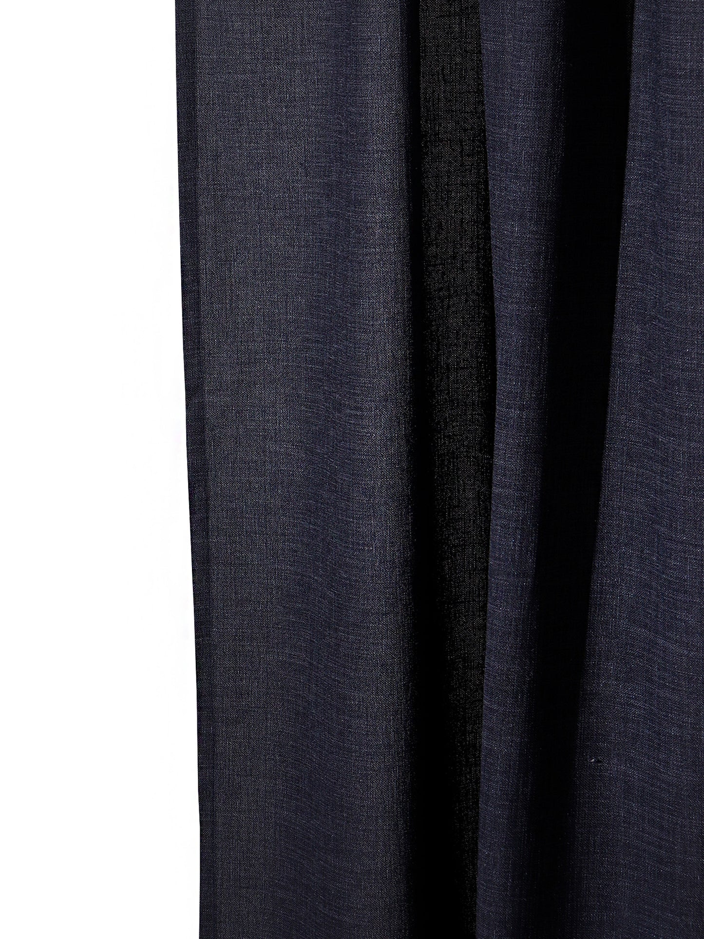 closeup of embroidered window curtain in set of 2 panels in dark blue color with rod pocket for hanging - 50x60 inches