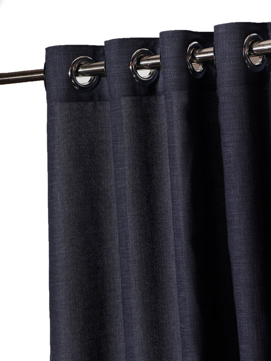closeup of set of 2 door curtain with rod pocket - dark blue - 50x84 inch