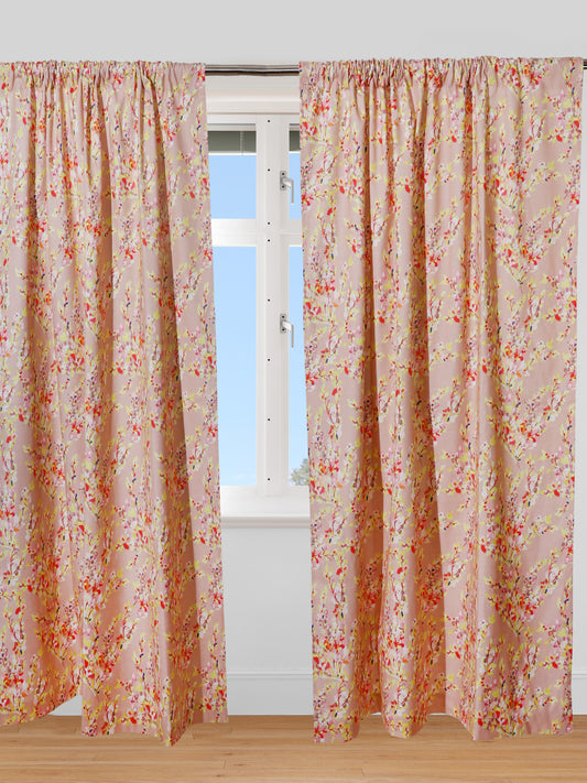 set of 2 cotton blend floral door curtains - 7 feet, 50x84 inch