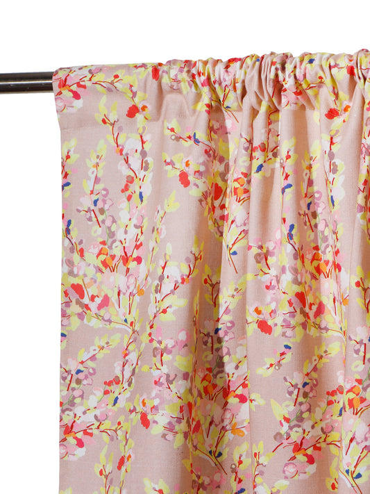 close up of floral door curtains with rod pocket in pink color - 7 feet, 50x84 inch