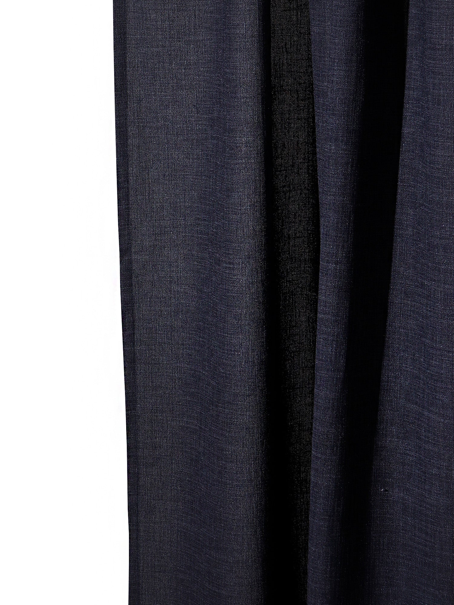 closeup of door curtains with rod pocket in dark blue color - 7 feet, 50x84 inch