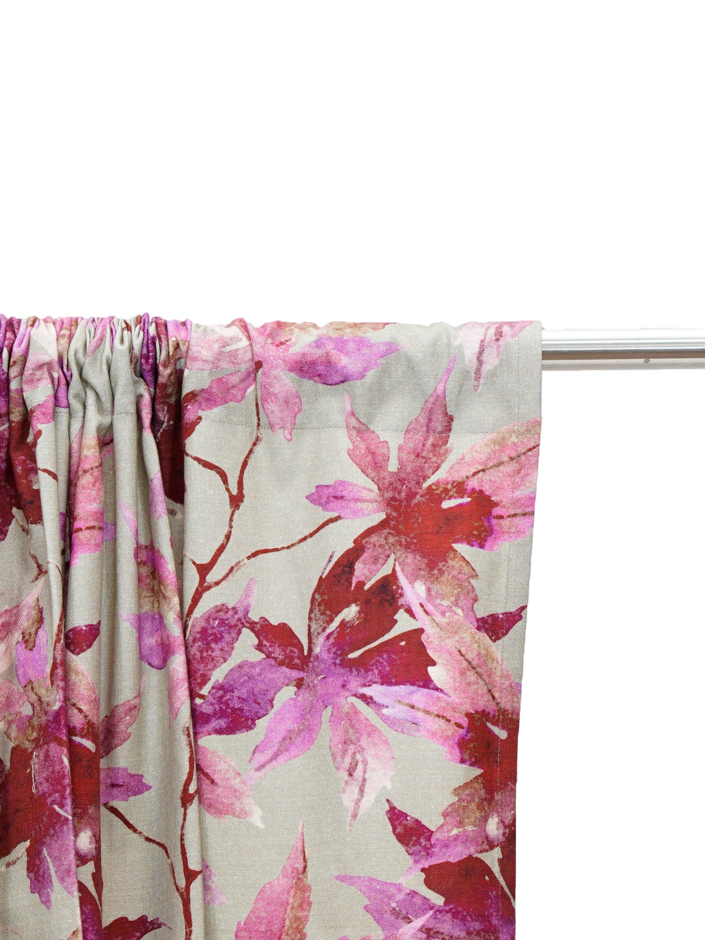 Window Curtain Cotton Blend Floral Beige with Pink - 50" X 60"