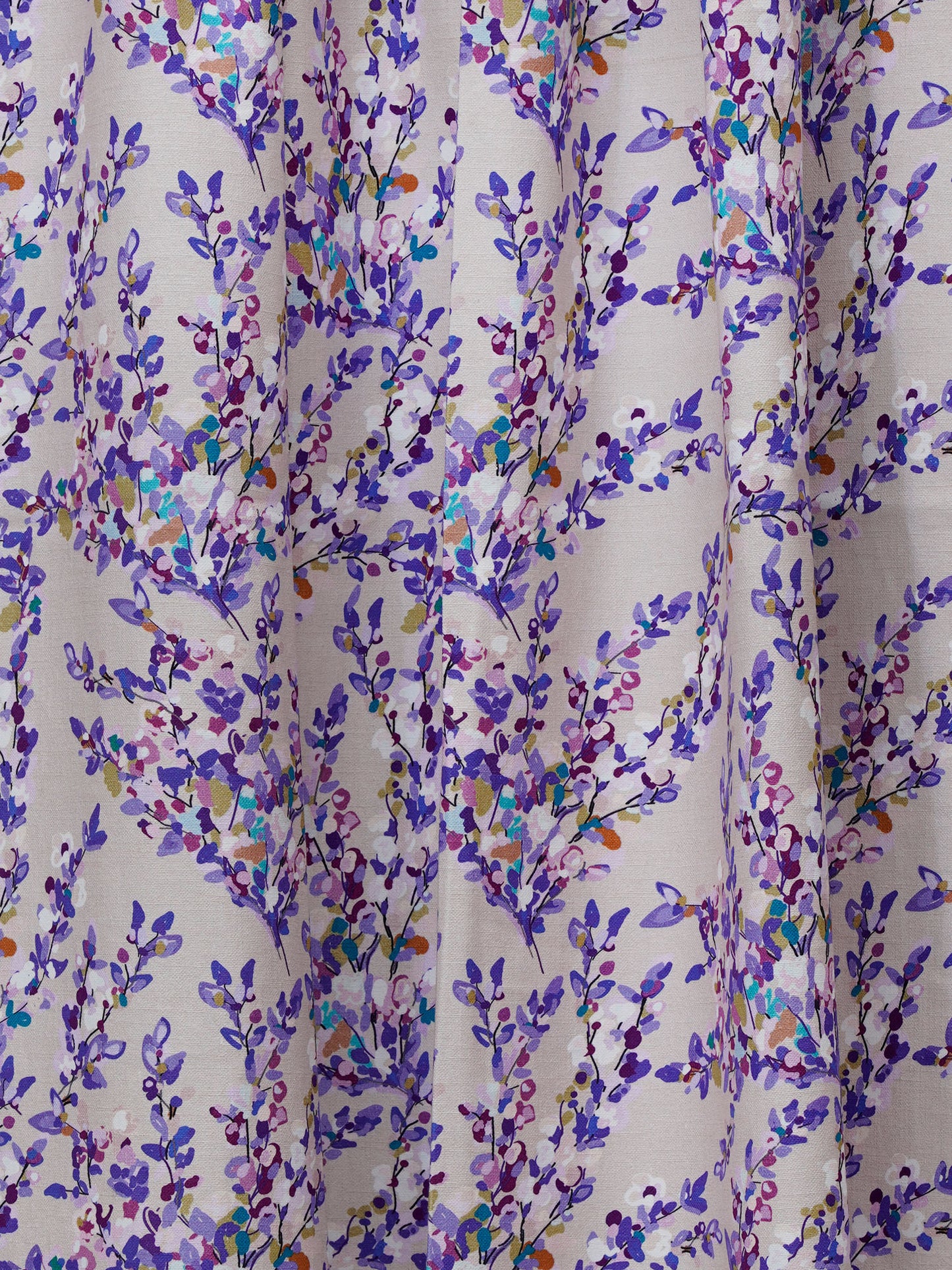 Window Curtain Cotton Blend Floral Beige with Purple - 50" X 60"