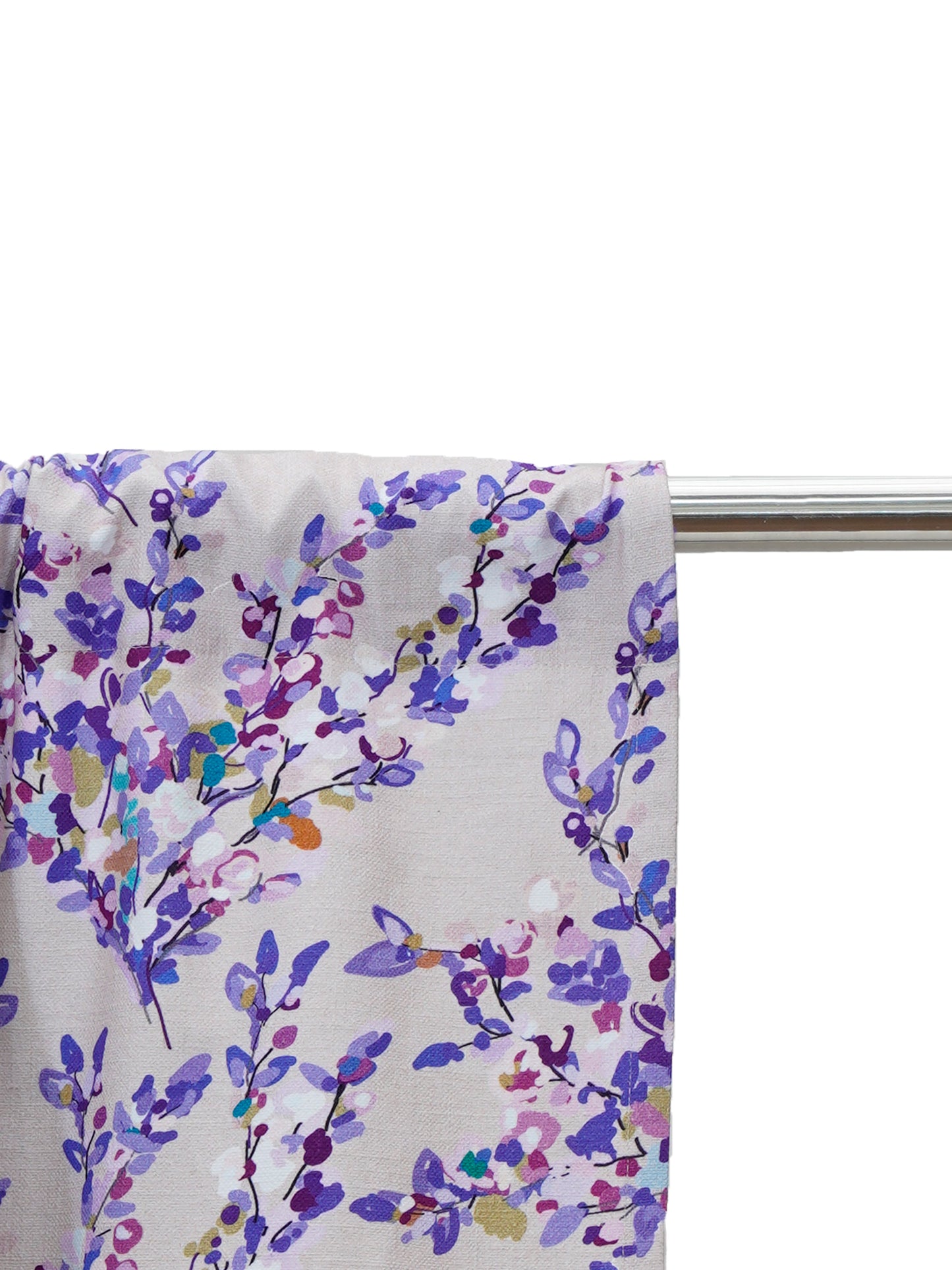 Window Curtain Cotton Blend Floral Beige with Purple - 50" X 60"
