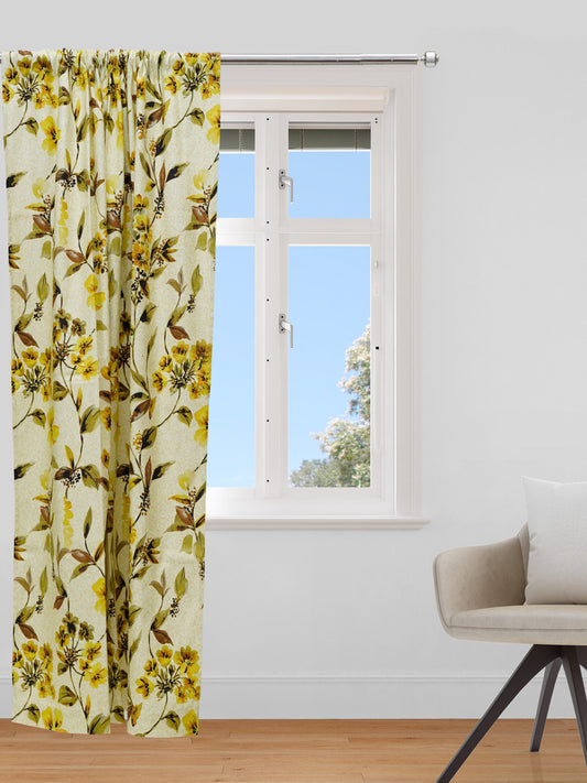 Door Curtain Cotton Blend Floral Light Yellow - 84" X 50"