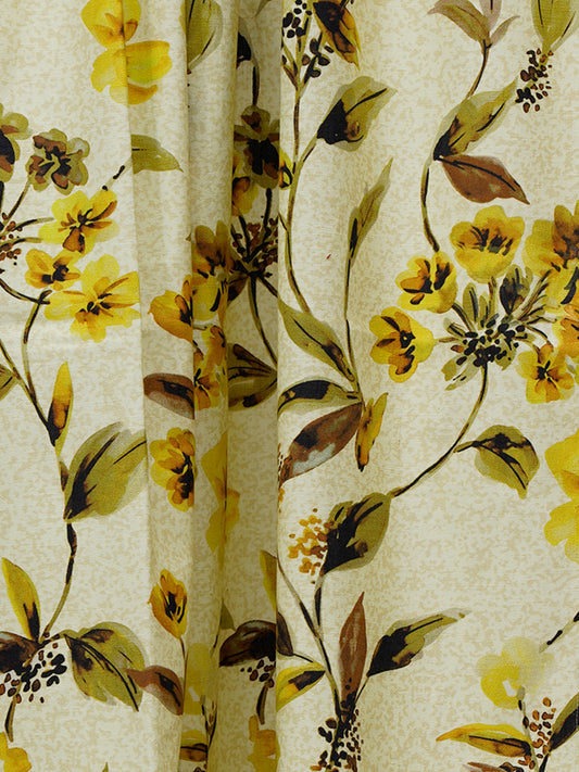 Door Curtain Cotton Blend Floral Light Yellow - 84" X 50"
