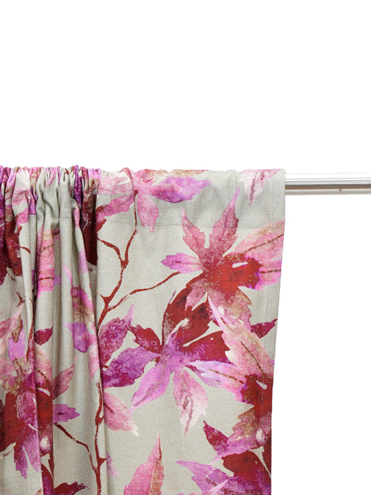 Door Curtain Cotton Blend Floral Beige with Pink - 84" X 50"