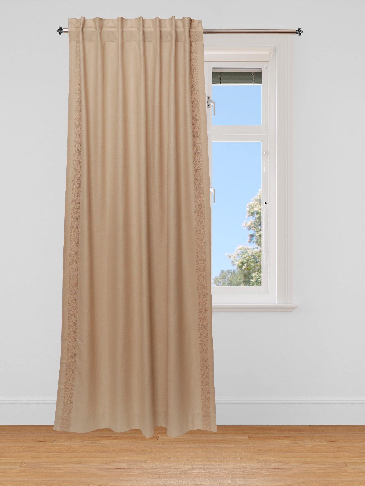 door curtains with embroidery with rod pocket in beige, 7.5 feet - 52x90 inch