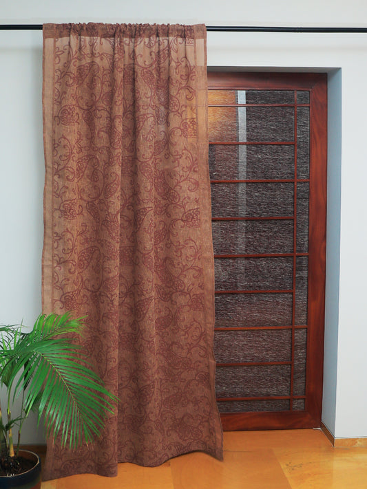 Sheer Curtain Semi Transparent Floral Screen Print Rod Pocket Brown - 52" X 90"