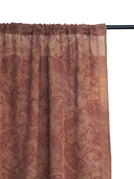 Sheer Curtain Semi Transparent Floral Screen Print Rod Pocket Brown - 52" X 90"