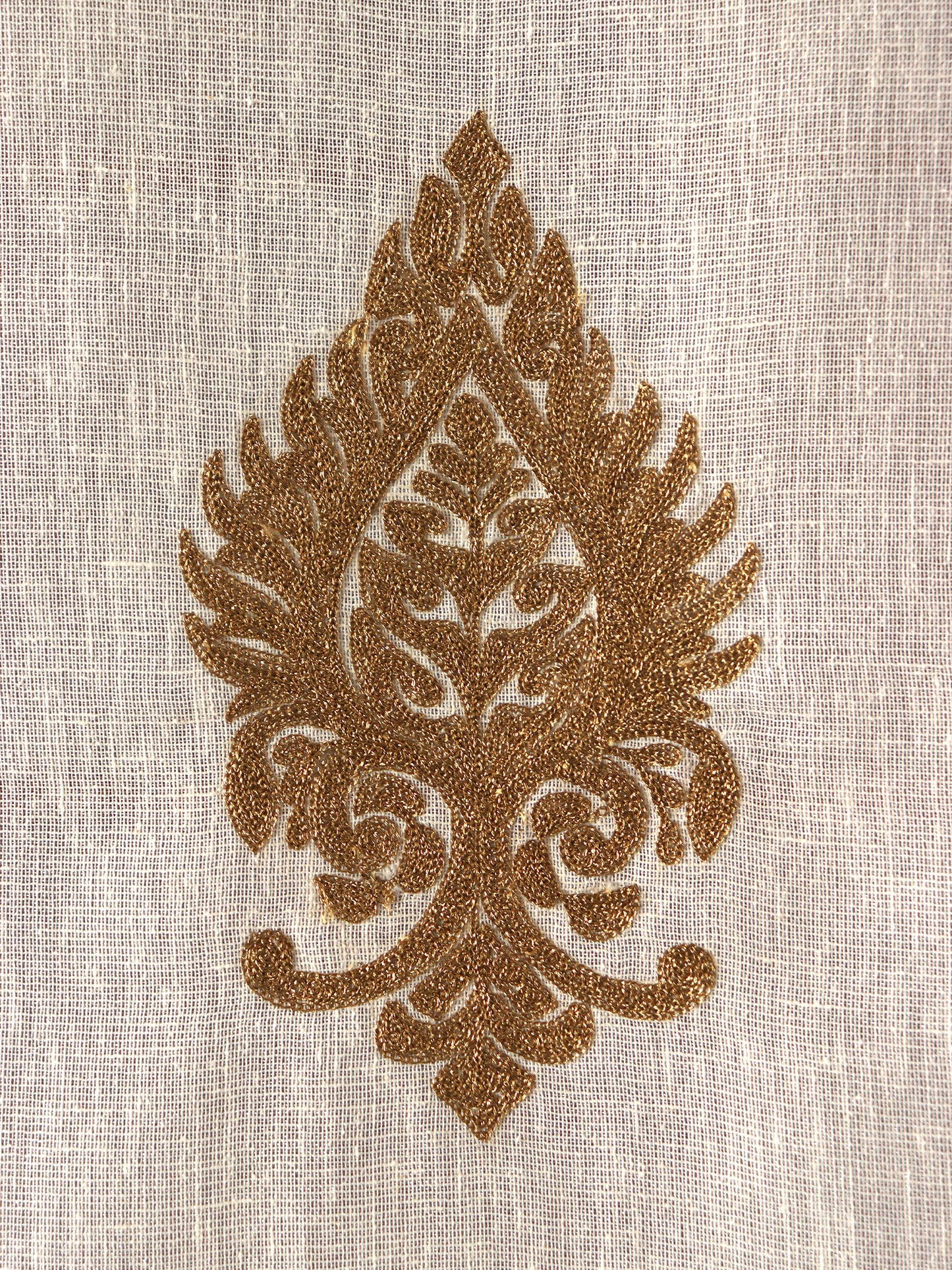 Door Semi Transparent Sheer Polyester with Golden Embroidered Motif Beige - 54" x 84"
