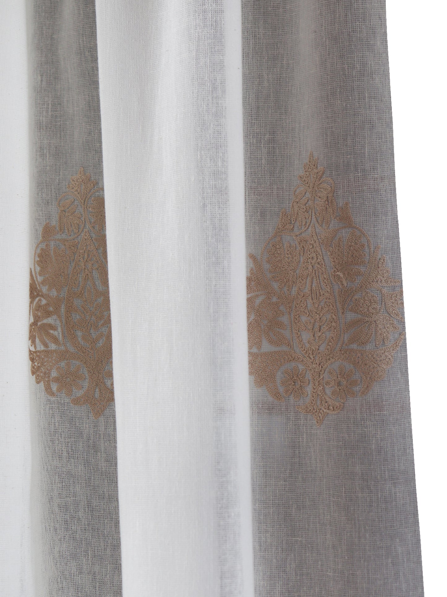 Door Semi Transparent Sheer Polyester with Golden Embroidered Motif White - 54" x 84"