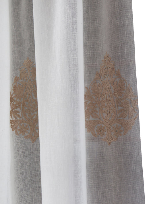 Door Semi Transparent Sheer Polyester with Golden Embroidered Motif White - 54" x 84"