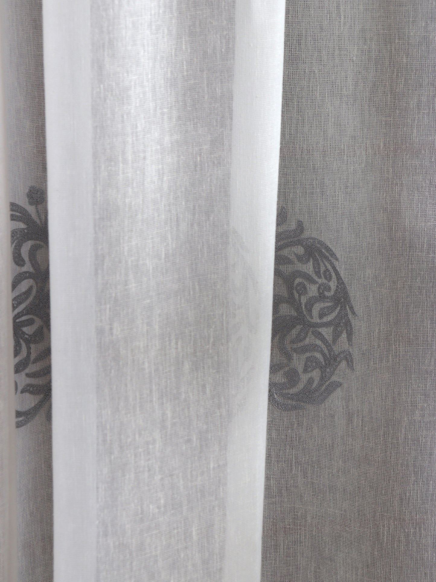Door Semi Transparent Sheer Polyester with Silver Floral Embroidery White - 54" x 84"