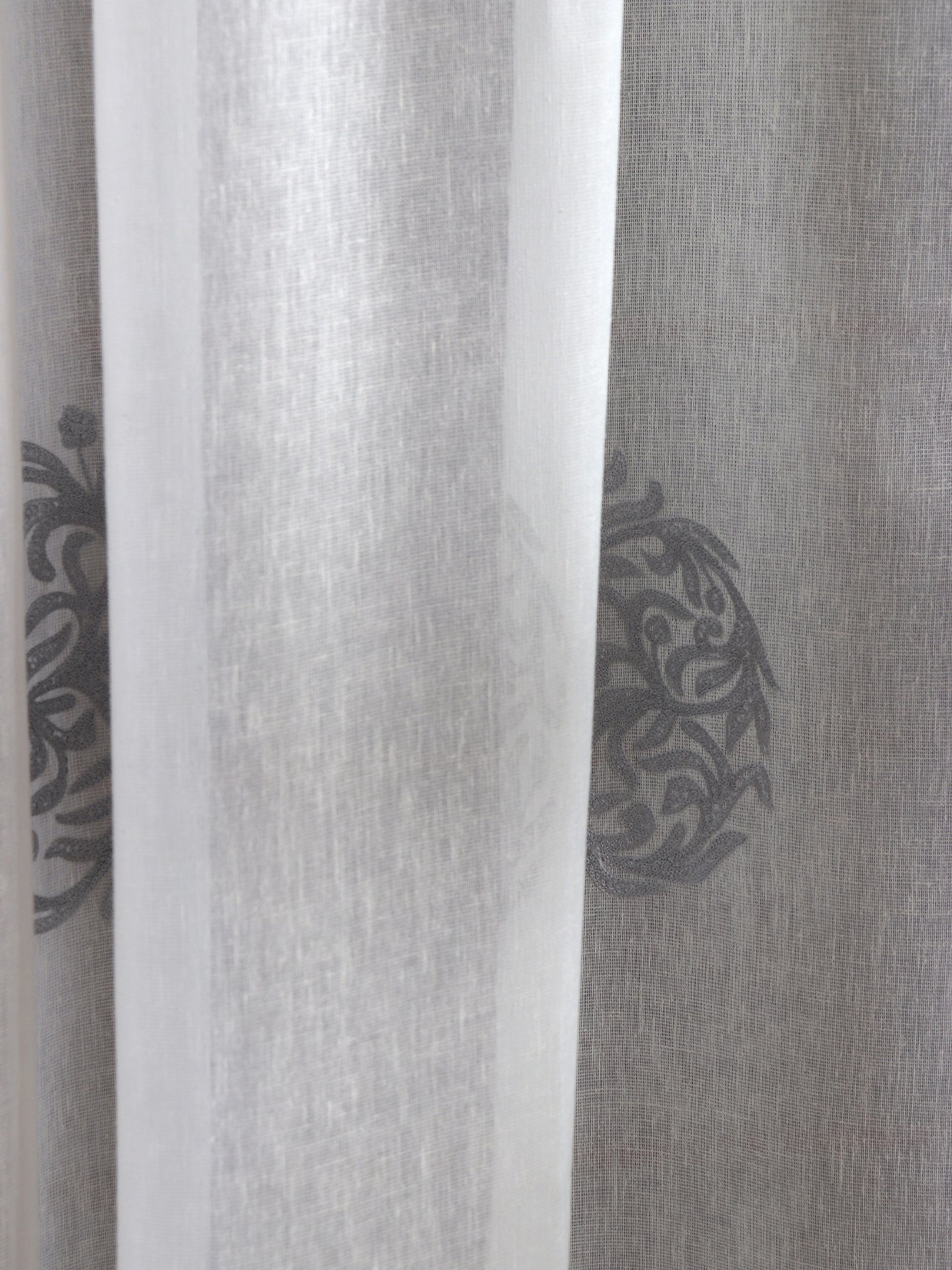 Door Semi Transparent Sheer Polyester with Silver Floral Embroidery White - 54" x 84"