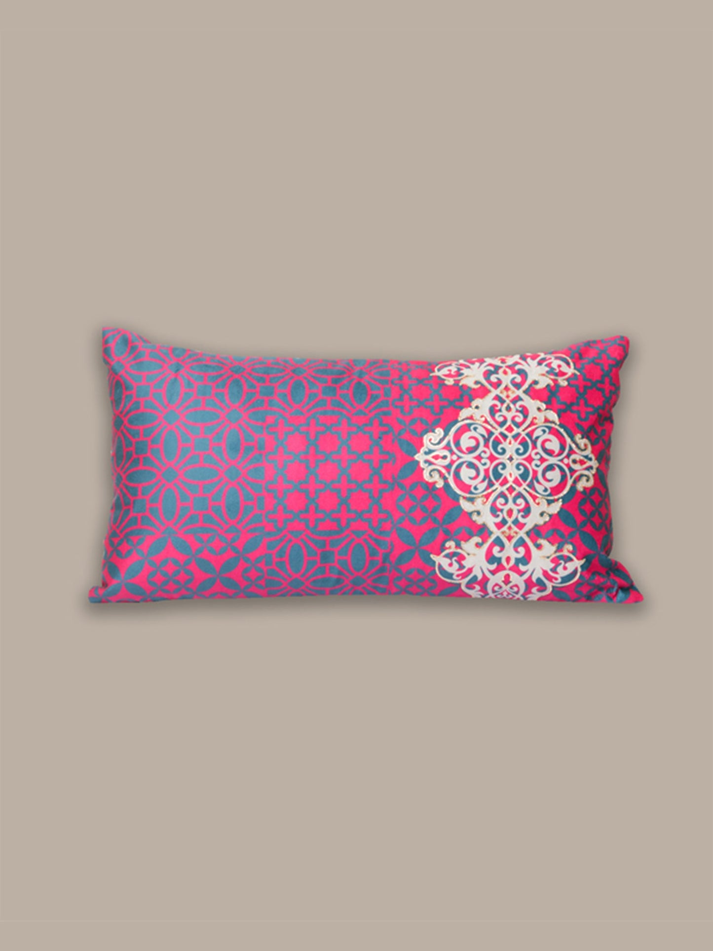 Cushion Cover Velvet Trellis Pattern Pink - 12" X 22"