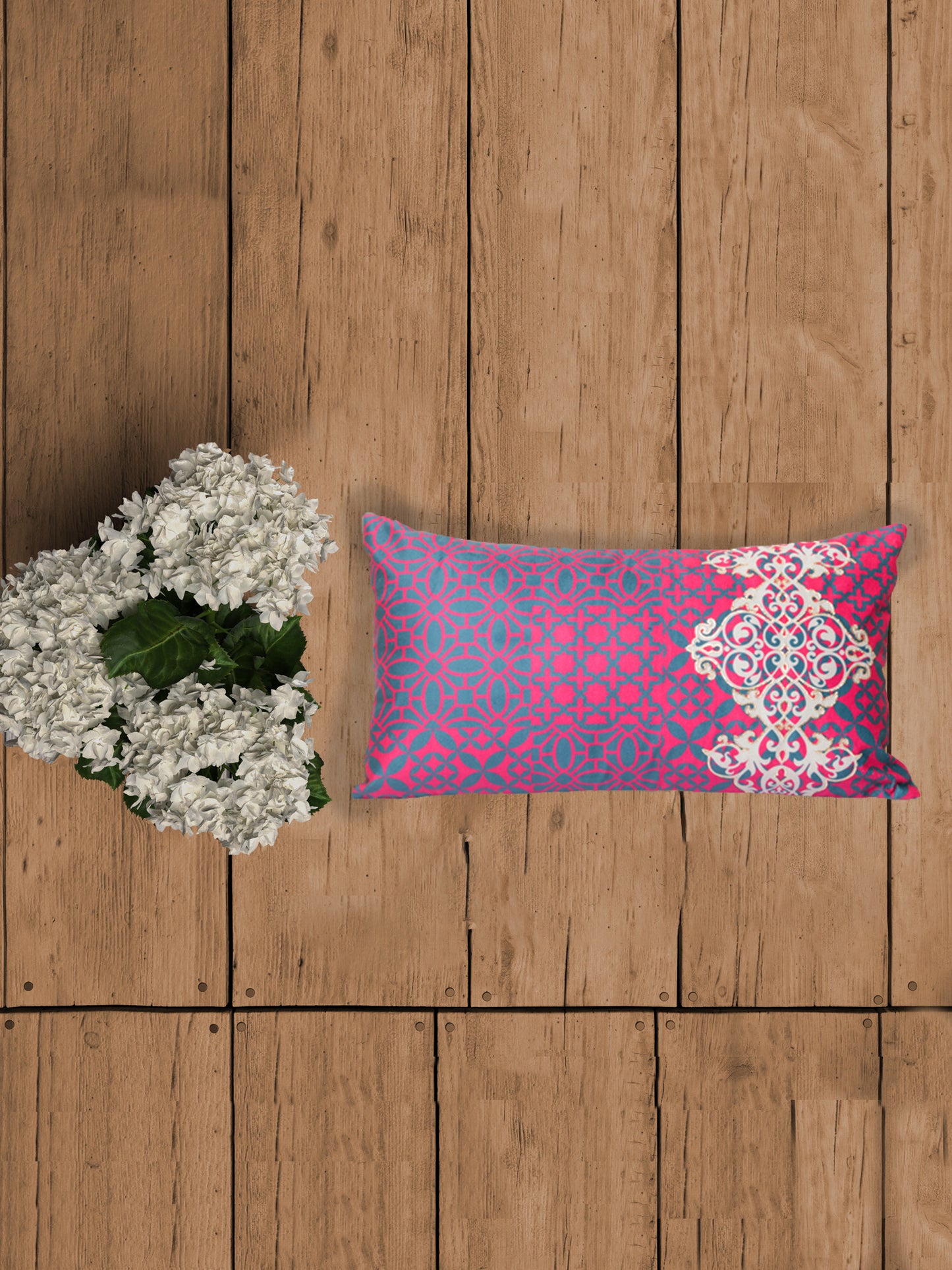 Cushion Cover Velvet Trellis Pattern Pink - 12" X 22"