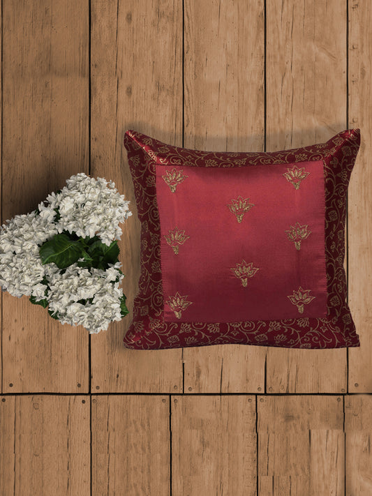 Embroidered Cushion Cover Polyester Bordered Maroon - 12" X 12"