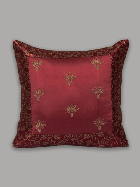 Embroidered Cushion Cover Polyester Bordered Maroon - 12" X 12"