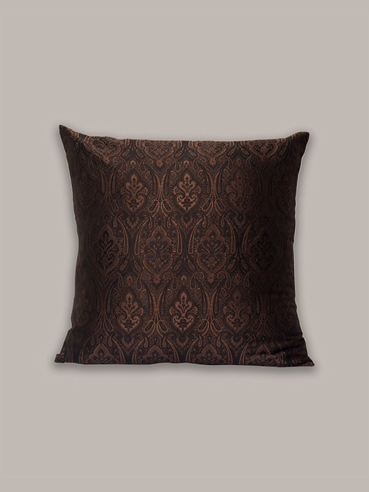 Cushion Cover Solid Brocade Silk Dark Brown - 16" X 16"