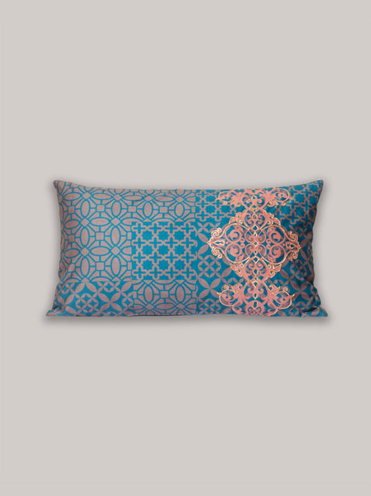 Embroidered Cushion Cover Velvet Mughal Print Mushroom Brown - 12" X 22"