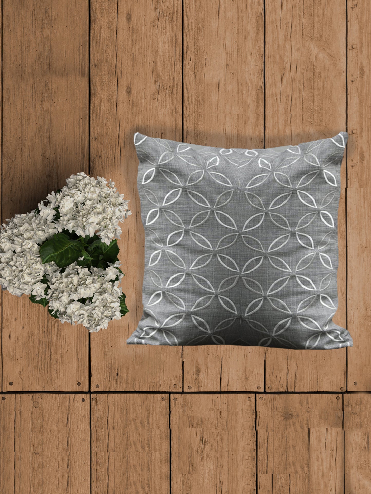 Embroidered Cushion Cover Cotton Geometric Grey - 24" X 24"