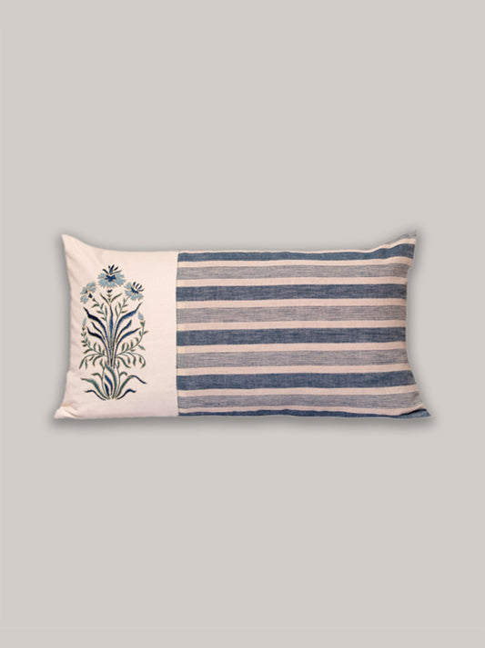 Embroidered Cushion Cover 100% Cotton  Blue - 12" X 22"