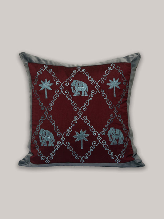 Embroidered Cushion Cover- Maroon/Grey 16"X16"