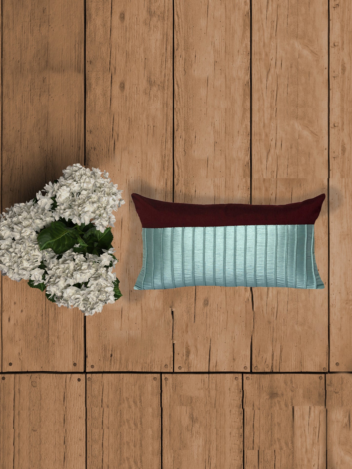 Technique Cushion Cover Velvet Maroon And Blue  - 12" X 22"