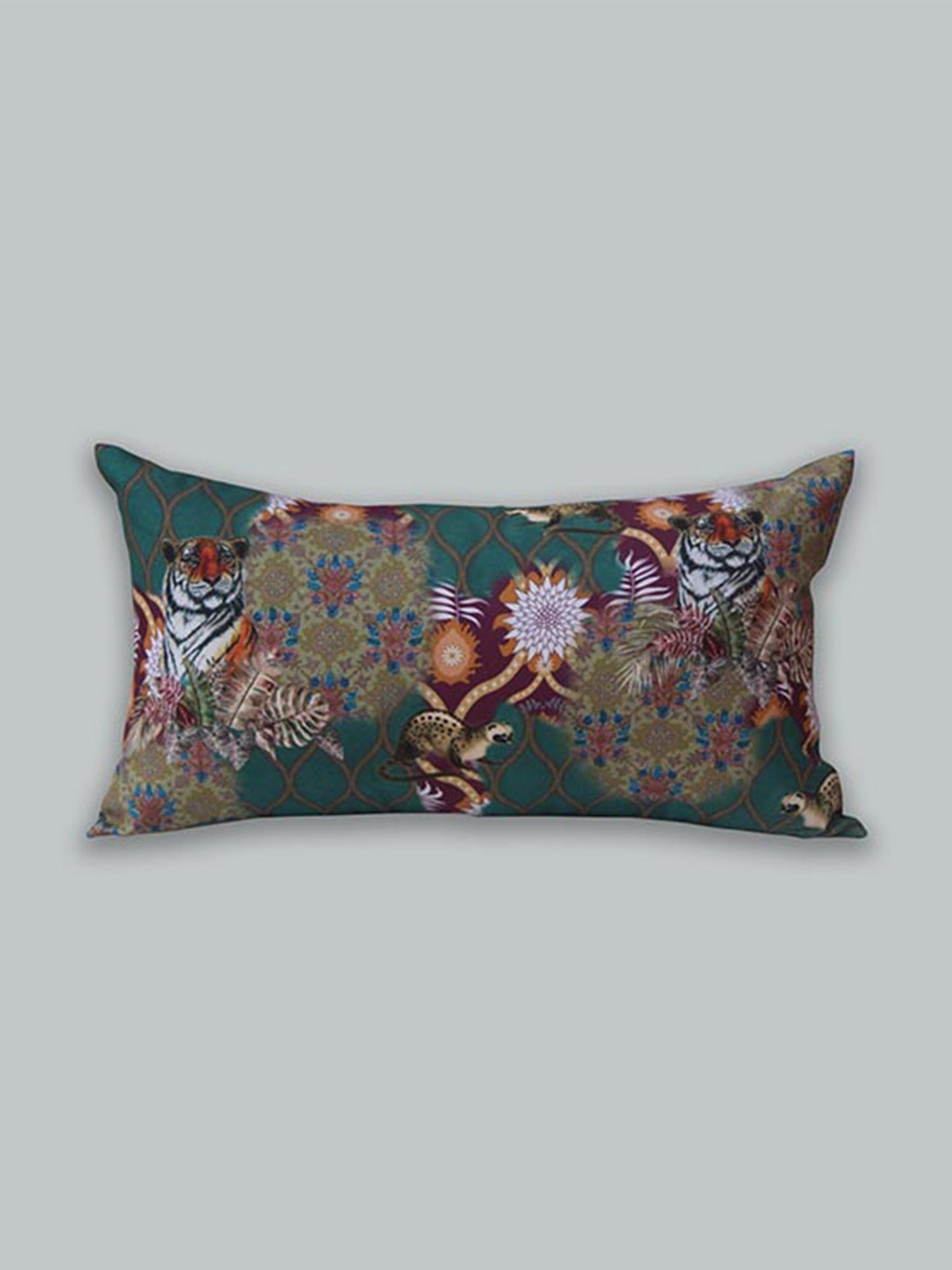 Embroidered Cushion Cover Velvet Digital Printed Green - 12" X 22"
