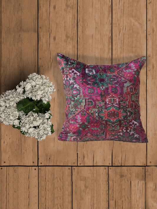 Embroidered Cushion Cover Velvet Digital Printed Purple - 16" X 16"