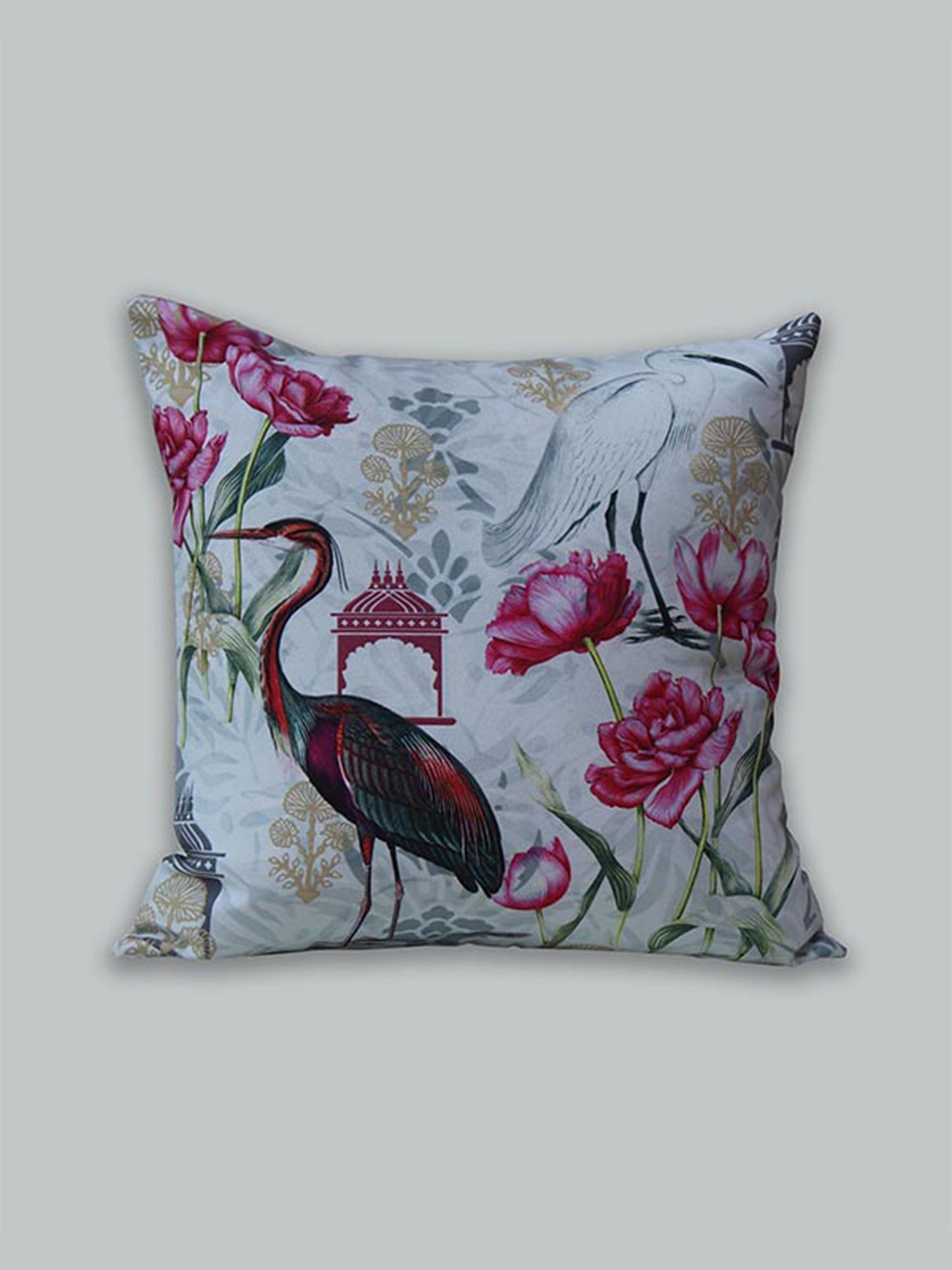 Cushion Cover 100% Polyster Digital Printed With Hand Embroidered Off White - 16"X16"