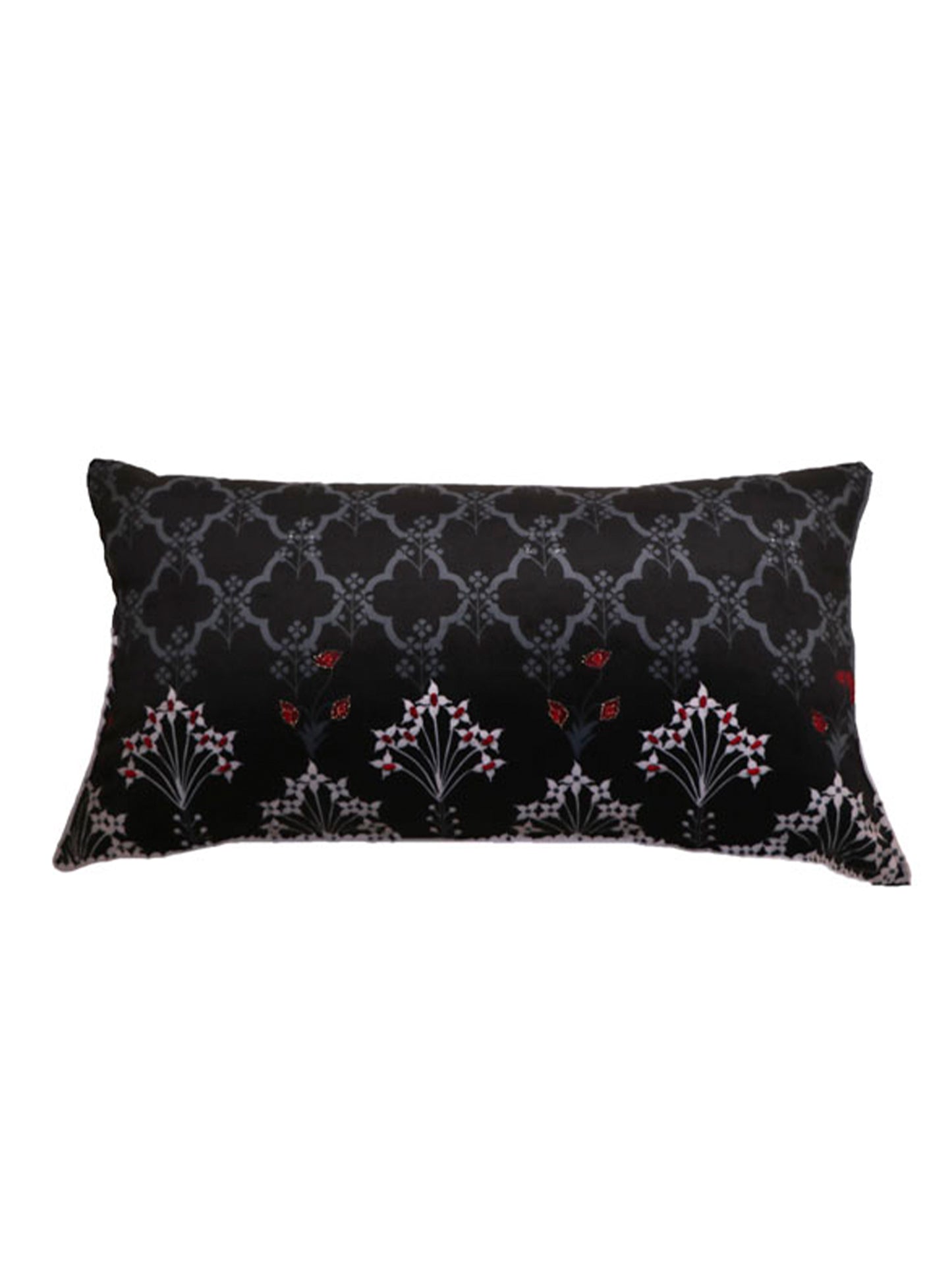 Embroidered Cushion Cover Velvet Floral Black - 12" X 22"