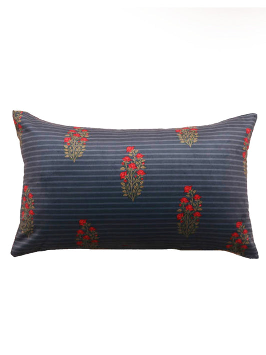 Cushion Cover Velvet Floral Stripes- 12" X 20"