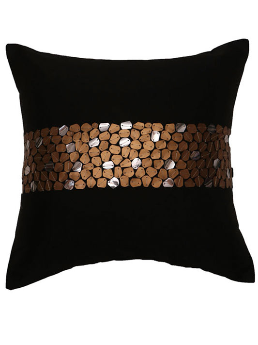 Cushion Cover Polyester Sequin Center Border Black - 12" X 12"