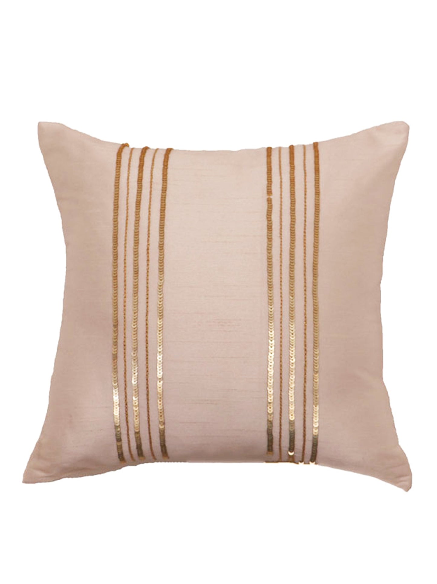 Embroidered Cushion Cover 100% Polyester  Sequin Stripes Off White - 12" X 12"
