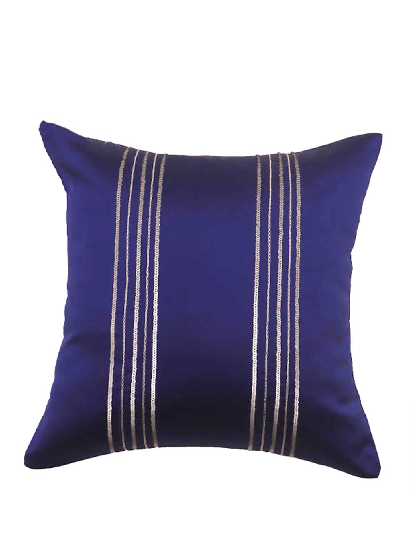 Cushion Cover Solid 100% Polyester Sequin StripesBlue 12"X 12"