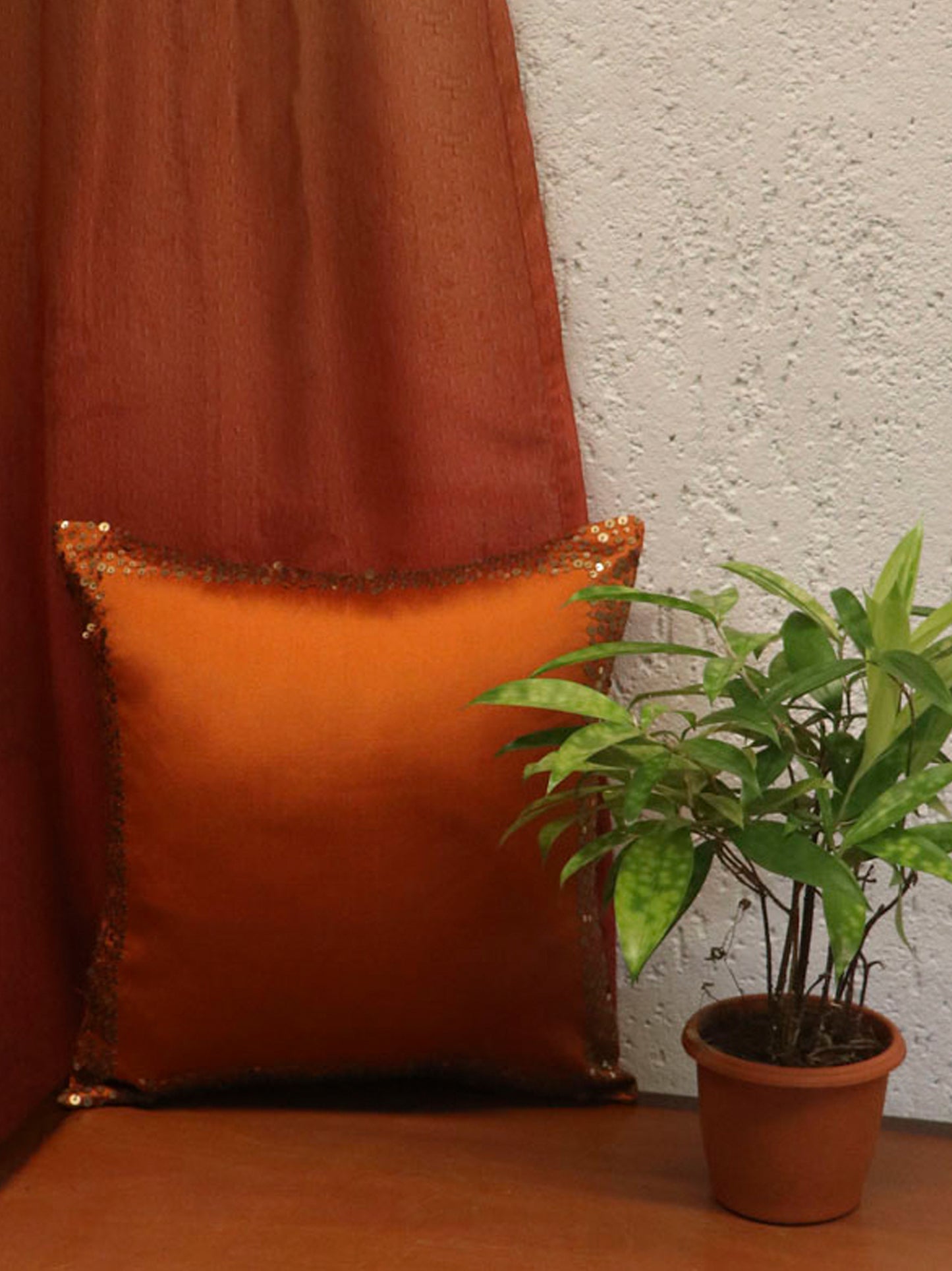 Hand embroidered 100% Polyester Cushion cover Orange- 12"x12"