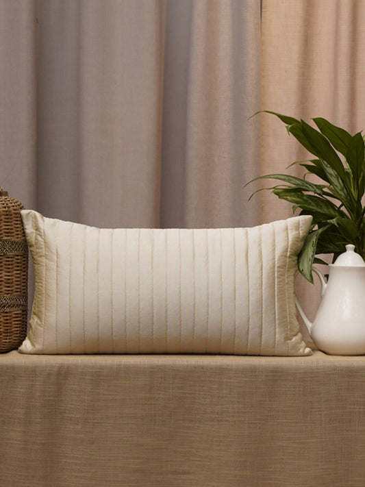 Polyester Stiped Off-White Cushion Cover, 12"X 22"