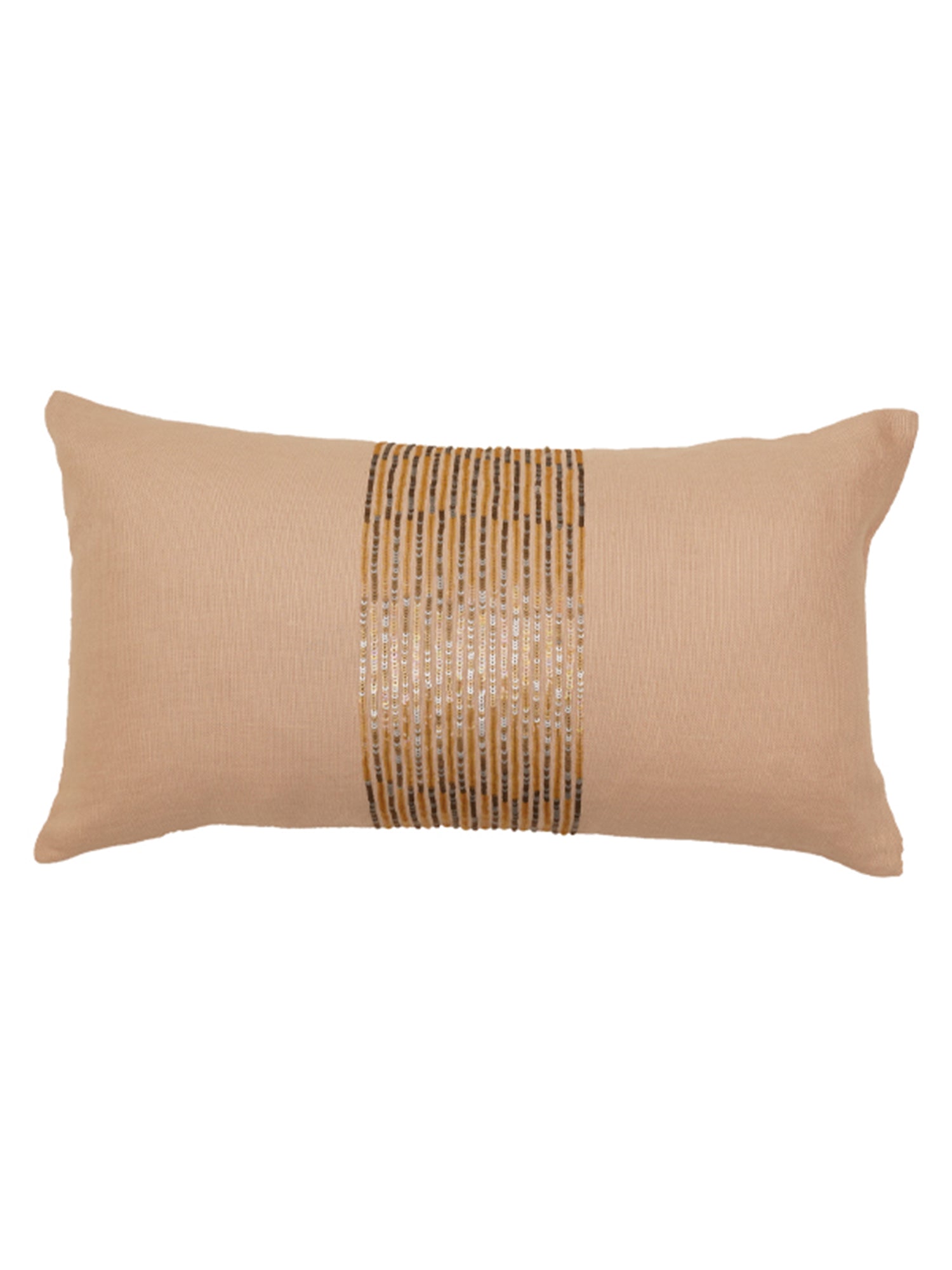 Embroidered Cushion Cover Cotton Sequins  Beige - 12" X 22"