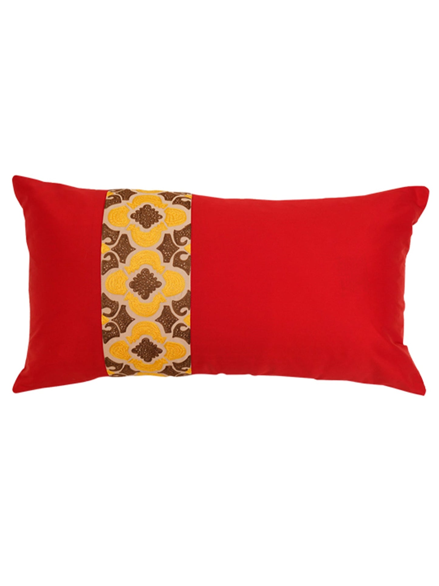 Embroidered Cushion Cover Polyester Patchwork Red - 12" X 22"