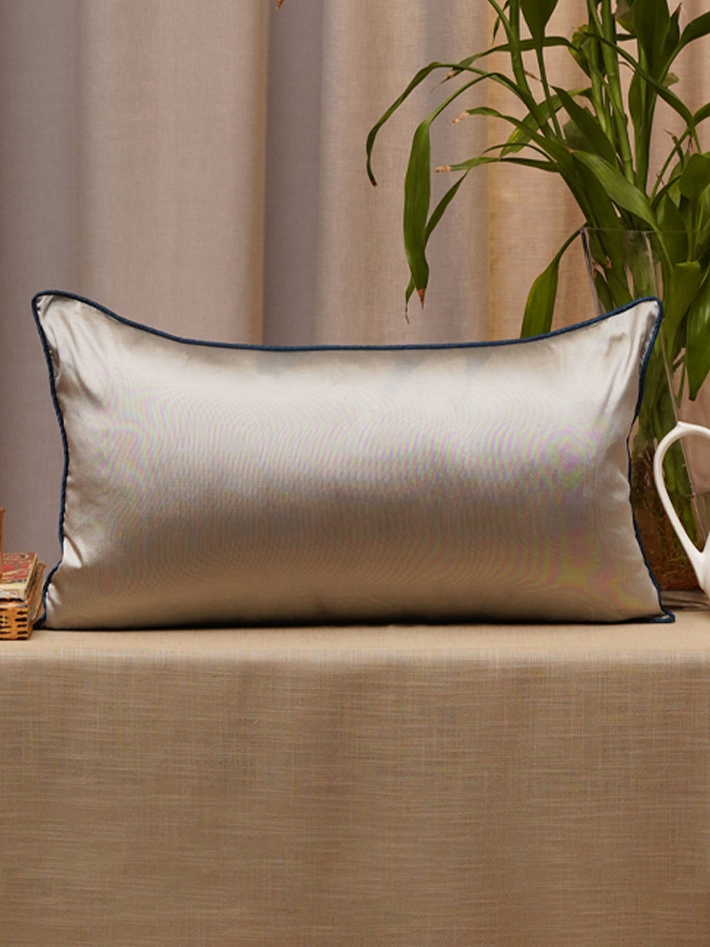 Sliver Polyester Silk Cushion Cover  - 12" X 22"