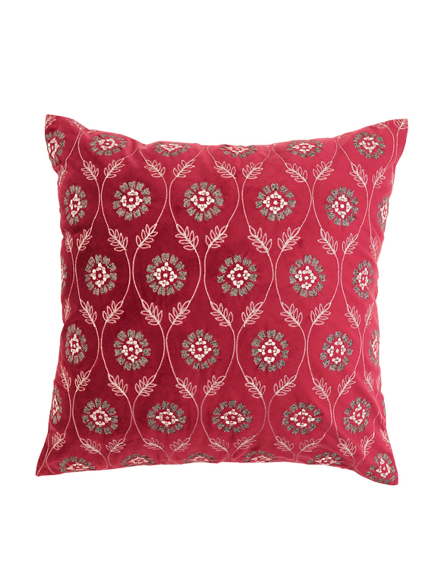 Embroidered Cushion Cover Velvet Maroon - 20" X 20"