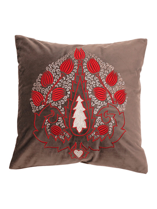 Embroidered Cushion Cover Polyester Grey - 12" X 22"